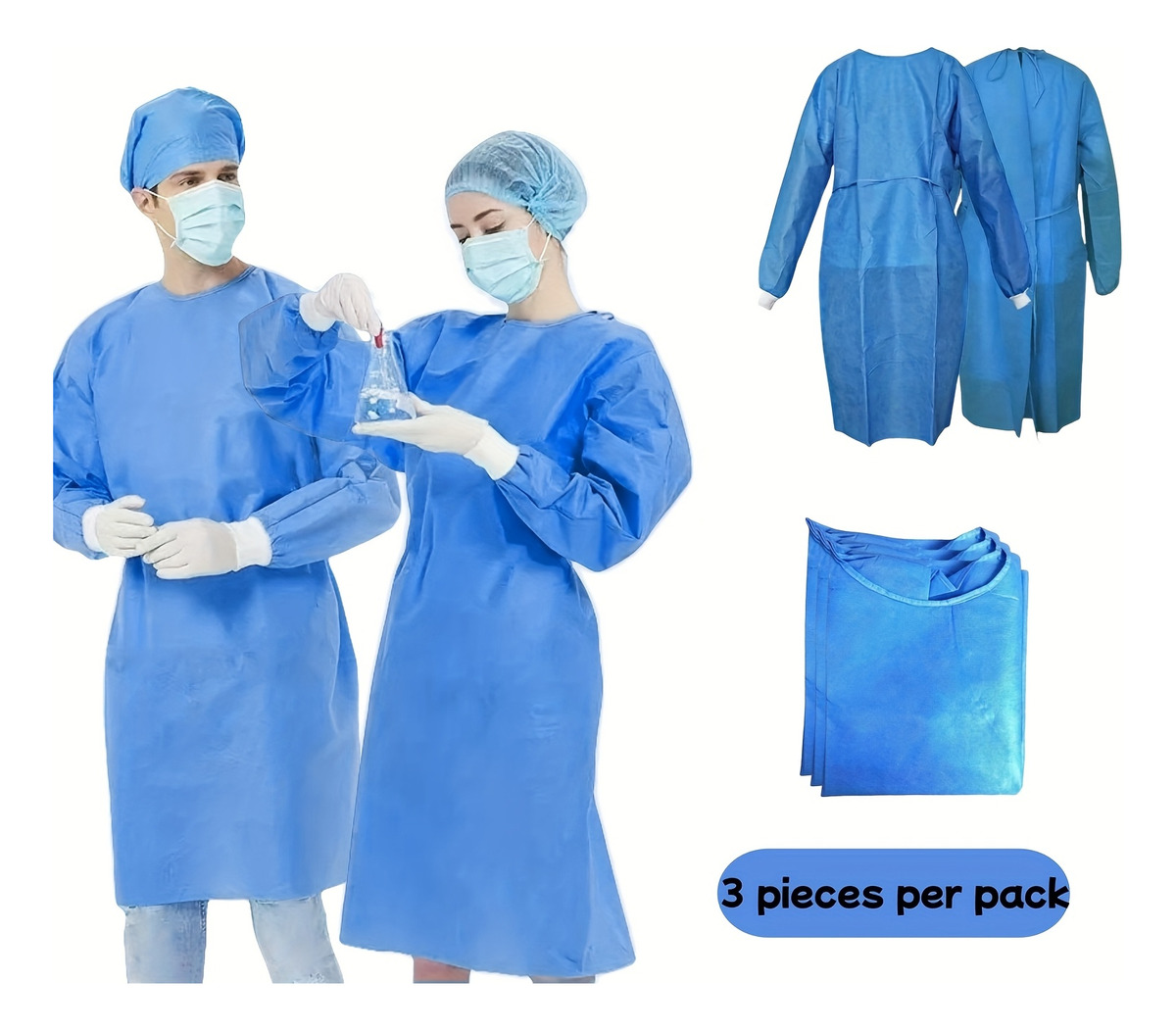 3pcs 45gsm SMS Three-Layer Com - огляд і ціна Medical Lab Gown
